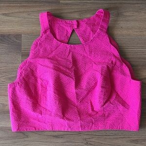 Sz M Hot pink  Lauren James halter crop top blouse scalloped edges button back